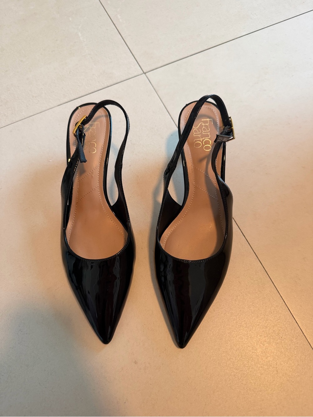Franco Sarto Black Patent Pointed Slingback Flats